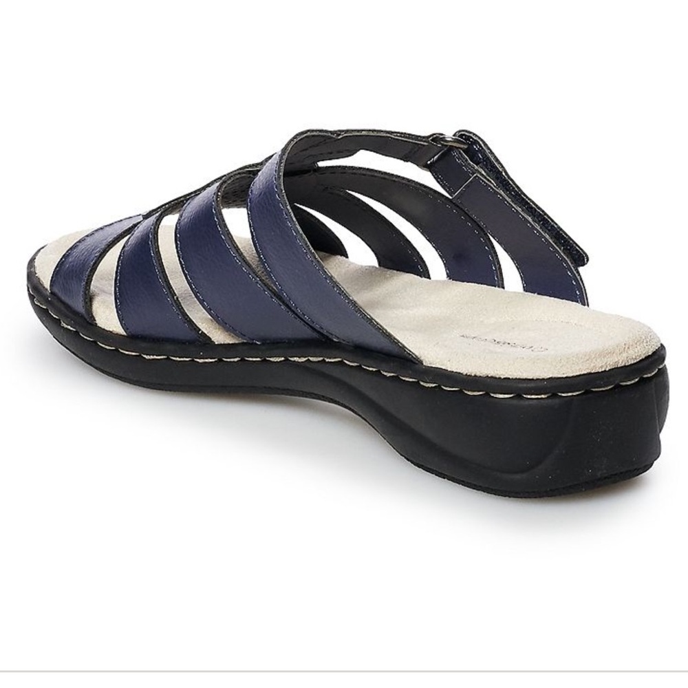croft & barrow Navy Leather Strappy Slide Sandals - Picture 3 of 8